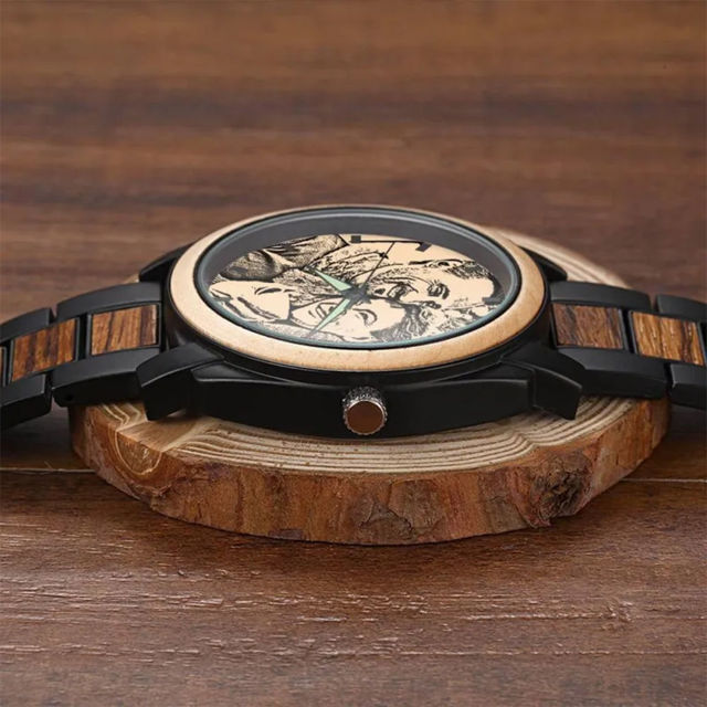 Picture of Custom Engraved Wood Photo Watch - Christmas Gift for Him