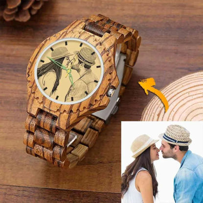 Picture of Personalized Watch - Personalized Engraved Wood Photo Watch - Gift for Him