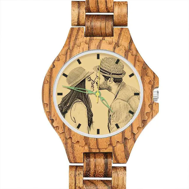 Picture of Personalized Watch - Personalized Engraved Wood Photo Watch - Gift for Him