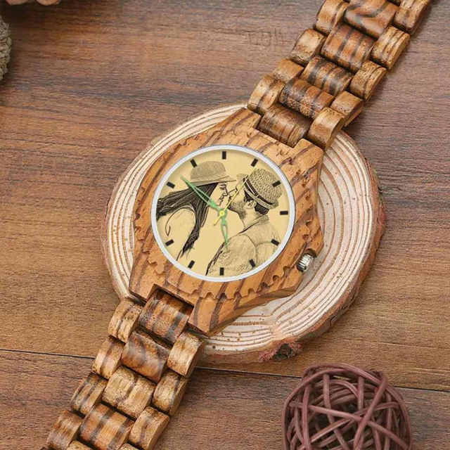 Picture of Personalized Watch - Personalized Engraved Wood Photo Watch - Gift for Him