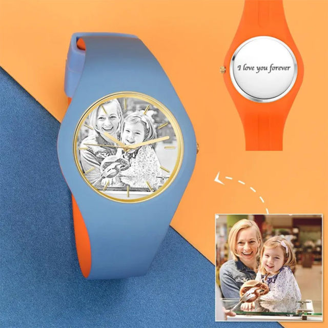 Picture of Personalized Watches - Unisex Silicone Engraved Photo Watch with Contrasting Colors - Unisex Engraved Sketch Watch for Loved One