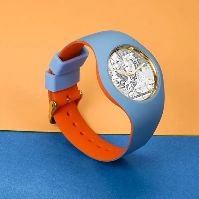 Picture of Personalized Watches - Unisex Silicone Engraved Photo Watch with Contrasting Colors - Unisex Engraved Sketch Watch for Loved One