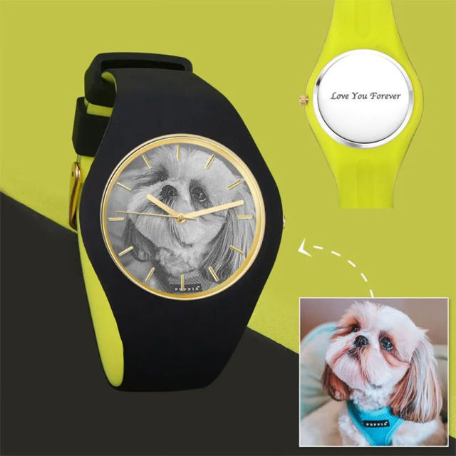 Picture of Personalized Watches - Unisex Silicone Engraved Photo Watch with Contrasting Colors - Unisex Engraved Sketch Watch for Loved One