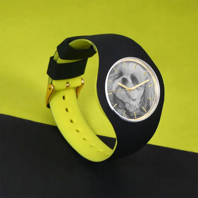 Picture of Personalized Watches - Unisex Silicone Engraved Photo Watch with Contrasting Colors - Unisex Engraved Sketch Watch for Loved One