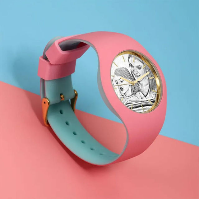 Picture of Personalized Watches - Unisex Silicone Engraved Photo Watch with Contrasting Colors - Unisex Engraved Sketch Watch for Loved One