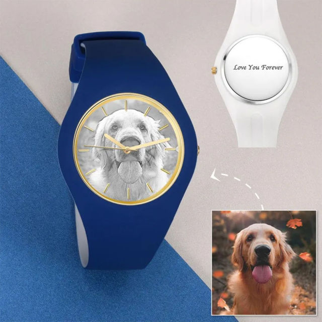 Picture of Personalized Watches - Unisex Silicone Engraved Photo Watch with Contrasting Colors - Unisex Engraved Sketch Watch for Loved One