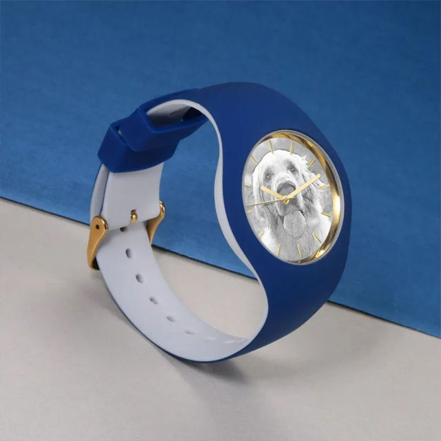 Picture of Personalized Watches - Unisex Silicone Engraved Photo Watch with Contrasting Colors - Unisex Engraved Sketch Watch for Loved One