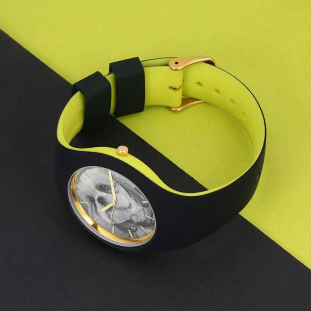 Picture of Personalized Watches - Unisex Silicone Engraved Photo Watch with Contrasting Colors - Unisex Engraved Sketch Watch for Loved One