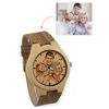 Picture of Personalized Watch - Unisex Carved Bamboo Photo Watches with Wood Grain Leather Strap