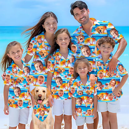 Picture of Custom Face Hawaiian Shirt for Family - Custom Hawaiian Shirt with Beautiful Sunset - Best Summer Holiday Gifts for Family Members
