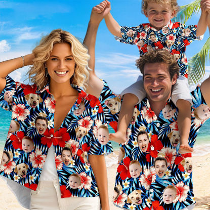 Picture of Custom Face Hawaiian Shirt for Family - Custom Hawaiian Shirt with Tropical Flower Pattern - Best Summer Holiday Gifts for Family Members