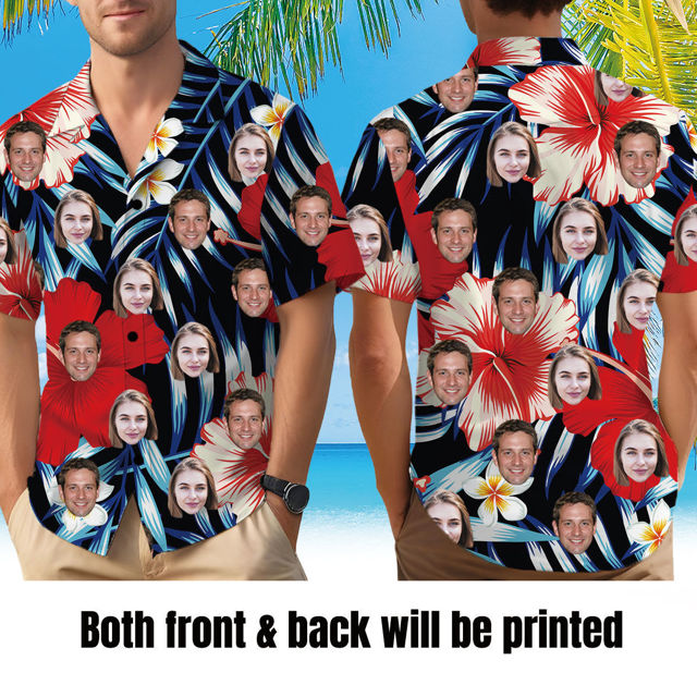Picture of Custom Face Hawaiian Shirt for Family - Custom Hawaiian Shirt with Tropical Flower Pattern - Best Summer Holiday Gifts for Family Members