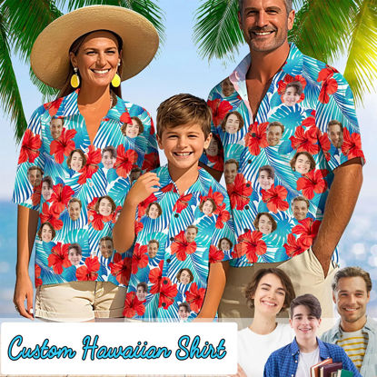 Picture of Custom Face Hawaiian Shirt for Family - Custom Hawaiian Shirt with Tropical Flower Pattern - Summer Holiday Gifts for Family Members