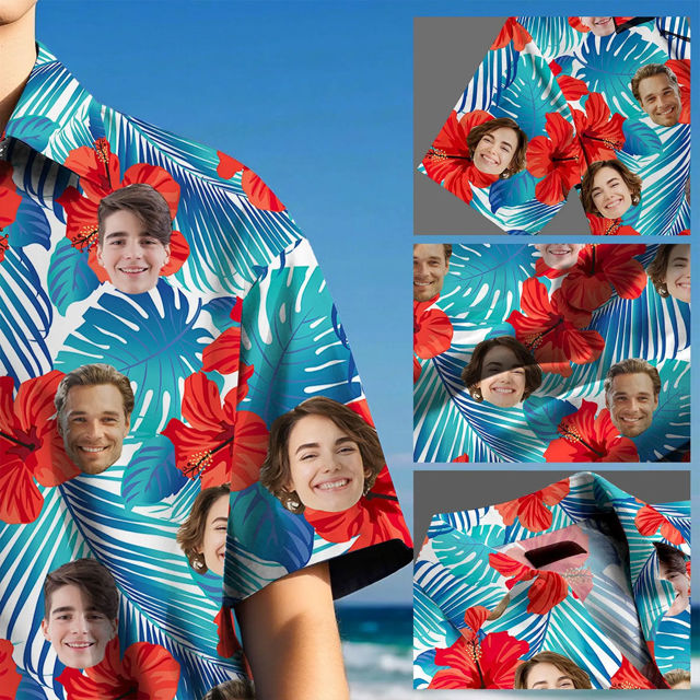Picture of Custom Face Hawaiian Shirt for Family - Custom Hawaiian Shirt with Tropical Flower Pattern - Summer Holiday Gifts for Family Members