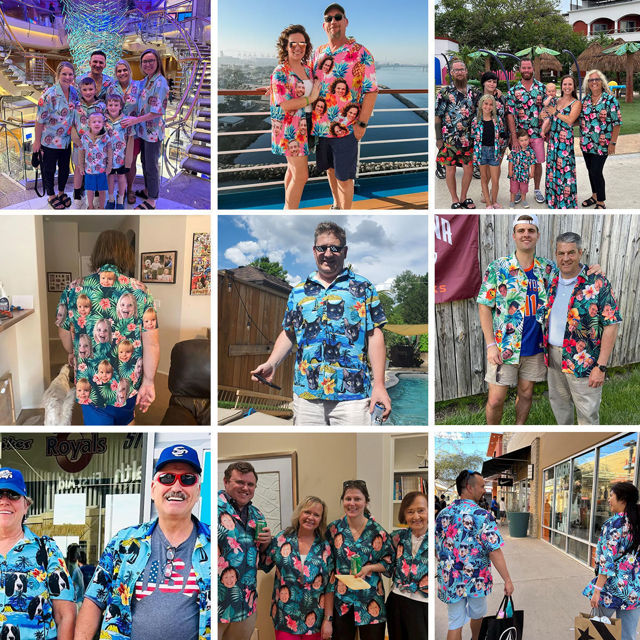 Picture of Custom Face Hawaiian Shirt for Family - Custom Hawaiian Shirt with Tropical Red Flower Pattern - Best Summer Holiday Gifts for Family Members