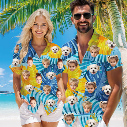 Picture of Custom Face Hawaiian Shirt for Family - Custom Hawaiian Shirt with Tropical Yellow Flower Pattern - Best Summer Hawaiian Shirt for Family Members