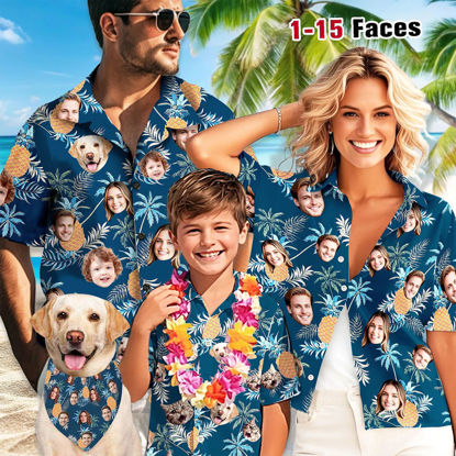 Picture of Custom Face Hawaiian Shirt for Family - Custom Hawaiian Shirt with Yellow Pineapple - Best Summer Holiday Gifts for Family Members