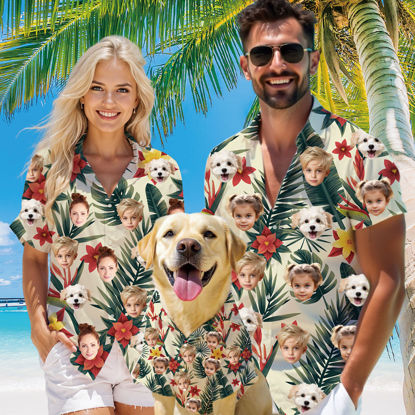 Picture of Custom Face Hawaiian Shirt for Family and Pets - Light-colored Base Color with Tropical Flower Pattern - Best Summer Hawaiian Shirt for Family Members