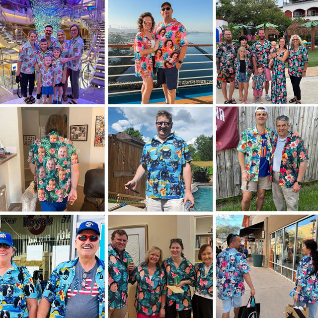 Picture of Custom Face Hawaiian Shirt for Family and Pets - Light-colored Base Color with Tropical Flower Pattern - Best Summer Hawaiian Shirt for Family Members