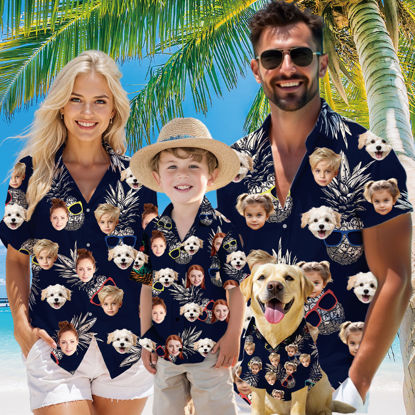 Picture of Custom Face Hawaiian Shirt for Family and Pets - Pineapple with Glasses Pattern - Best Summer Hawaiian Shirt for Family Members