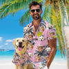 Picture of Custom Face Hawaiian Shirt for Family and Pets - Pink Ground with Coconut Tree Pattern - Best Summer Hawaiian Shirt for Family Members