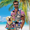Picture of Custom Face Hawaiian Shirt for Family and Pets - Pink Thin Geometric Pattern - Best Summer Hawaiian Shirt for Family Members