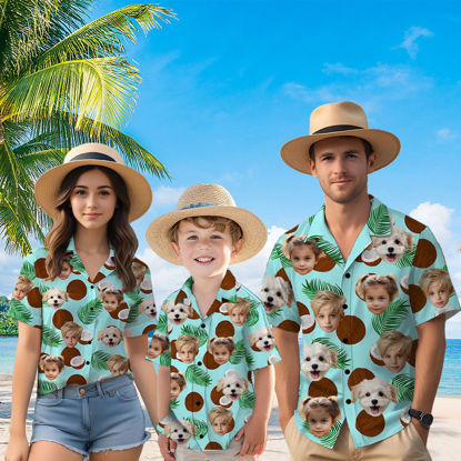 Picture of Custom Face Hawaiian Shirt for Family - Custom Hawaiian Shirt for Men, Women and Kids - Coconut Pattern - Beach Party and Summer Vacation Gift for Family Members