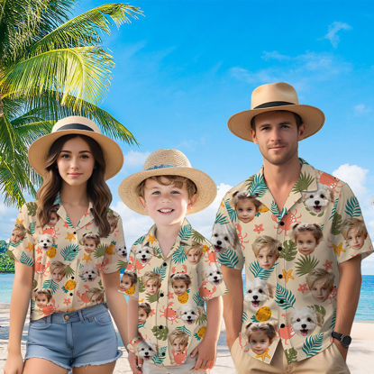 Picture of Custom Face Hawaiian Shirt for Family - Custom Hawaiian Shirt for Men, Women and Kids - Crab and Pineapple Pattern - Beach Party and Summer Vacation Gift for Family Members