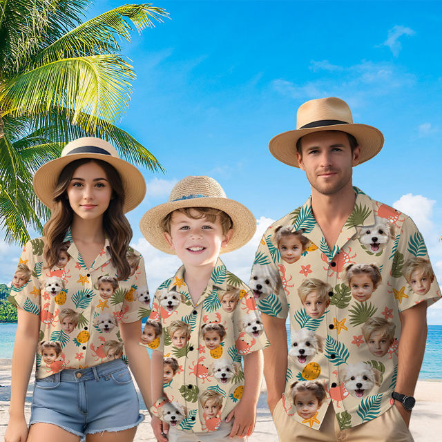 Picture of Custom Face Hawaiian Shirt for Family - Custom Hawaiian Shirt for Men, Women and Kids - Crab and Pineapple Pattern - Beach Party and Summer Vacation Gift for Family Members