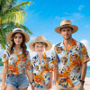 Picture of Custom Face Hawaiian Shirt for Family - Custom Hawaiian Shirt for Men, Women and Kids - Large Orange Flowers Pattern - Beach Party and Summer Vacation Gift for Family Members