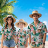 Picture of Custom Face Hawaiian Shirt for Family - Custom Hawaiian Shirt for Men, Women and Kids - Pink Flowers and Green Leaves Pattern - Beach Party and Summer Vacation Gift for Family Members