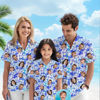 Picture of Custom Face Hawaiian Shirt for Family - Custom Hawaiian Shirt with Purple Pattern - Best Summer Holiday Gifts for Family Members