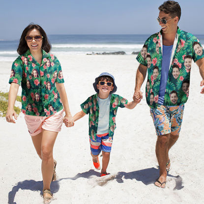 Picture of Custom Face Photo Hawaiian Shirt for Family - Personalized Short Sleeve Beach Party Summer Shirts - Pineapple Pattern - Best Holiday Gifts for Family Members