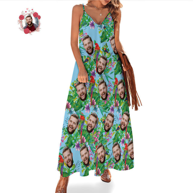 Picture of Custom Photo Face Hawaiian Set for Family - Long Dress and Shirt Family Matching - Beach Party Shirts as Best Summer Holiday Gifts for Family Members