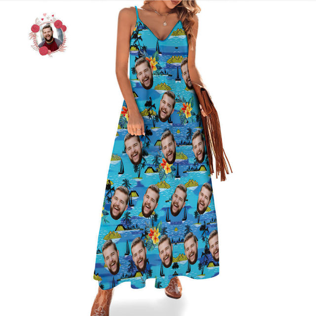 Picture of Custom Photo Face Hawaiian Set for Family - Long Dress and Shirt Family Matching - Beach Party T-Shirts as Summer Holiday Gifts for Family Members