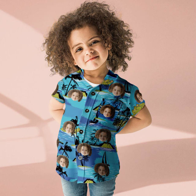 Picture of Custom Photo Face Hawaiian Set for Family - Long Dress and Shirt Family Matching - Beach Party T-Shirts as Summer Holiday Gifts for Family Members