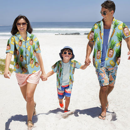Picture of Custom Photo Face Hawaiian Shirt for Family - Personalized Short Sleeve Beach Party Summer Shirts - Pineapple Pattern - Holiday Gifts for Family Members