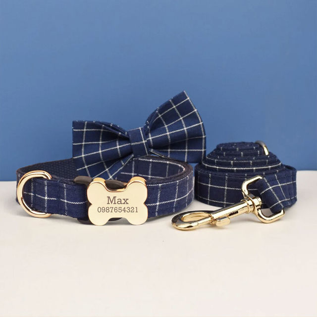 Picture of Personalized Pet Name Collar - Grid Series - Engraved Pet Name Dog Bone Tag - Best Gift for Pets