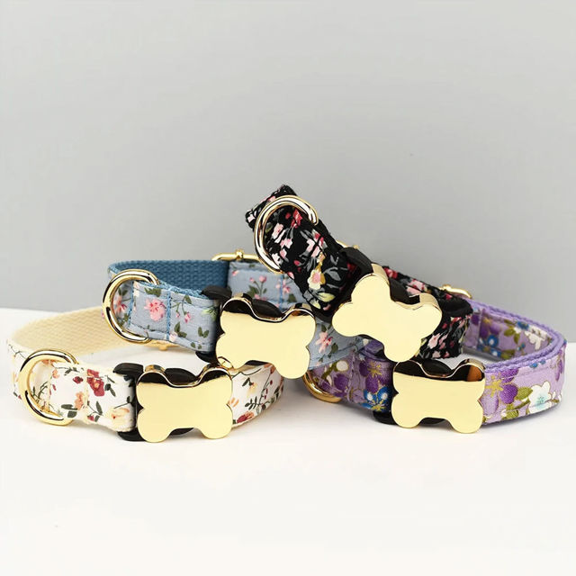 Picture of Personalized Pet Name Collar - Small Floral Series - Personalized Engraved Pet Name Dog Bone Tag - Gift for Pets