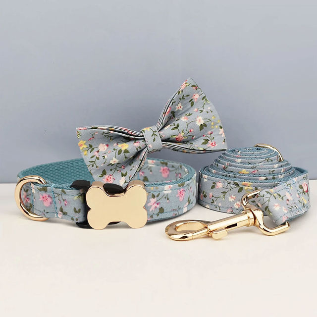 Picture of Personalized Pet Name Collar - Small Floral Series - Personalized Engraved Pet Name Dog Bone Tag - Gift for Pets