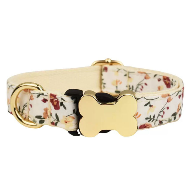 Picture of Personalized Pet Name Collar - Small Floral Series - Personalized Engraved Pet Name Dog Bone Tag - Gift for Pets