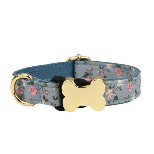 Picture of Personalized Pet Name Collar - Small Floral Series - Personalized Engraved Pet Name Dog Bone Tag - Gift for Pets