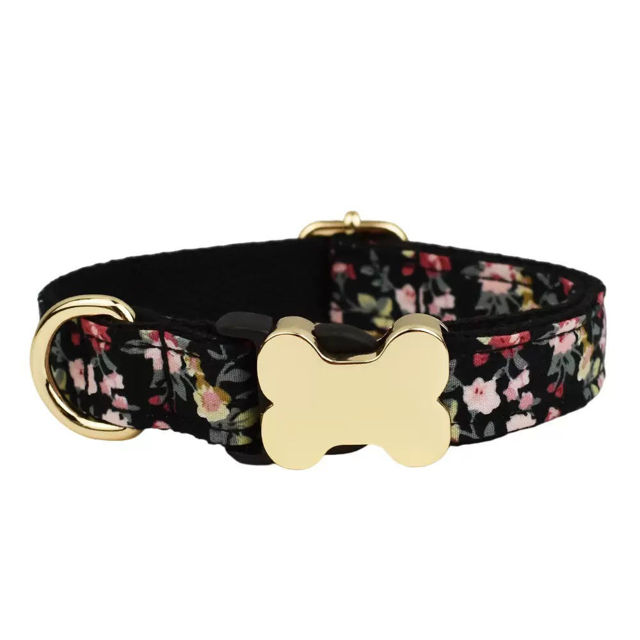 Picture of Personalized Pet Name Collar - Small Floral Series - Personalized Engraved Pet Name Dog Bone Tag - Gift for Pets