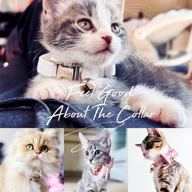 Picture of Personalized Cat Name Collar Set- Personalized Multiple Color Velvet Cat Collar - Engraved Pet Name Tag Metal Buckle - Wedding and Christmas Puppy Gift