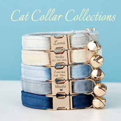 Picture of Personalized Cat Name Collar Set- Custom Velvet Cat Collar - Personalized Engraved Pet Name Tag Metal Buckle - Wedding and Christmas Puppy Gift