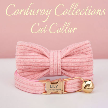 Picture of Personalized Corduroy Cat Collar Leash Set - Personalized Engraved Pet Name Metal Buckle - Wedding and Christmas Puppy Gift