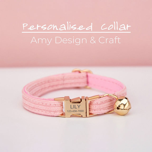 Picture of Personalized Corduroy Cat Collar Leash Set - Personalized Engraved Pet Name Metal Buckle - Wedding and Christmas Puppy Gift