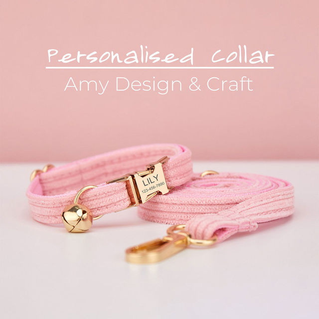 Picture of Personalized Corduroy Cat Collar Leash Set - Personalized Engraved Pet Name Metal Buckle - Wedding and Christmas Puppy Gift