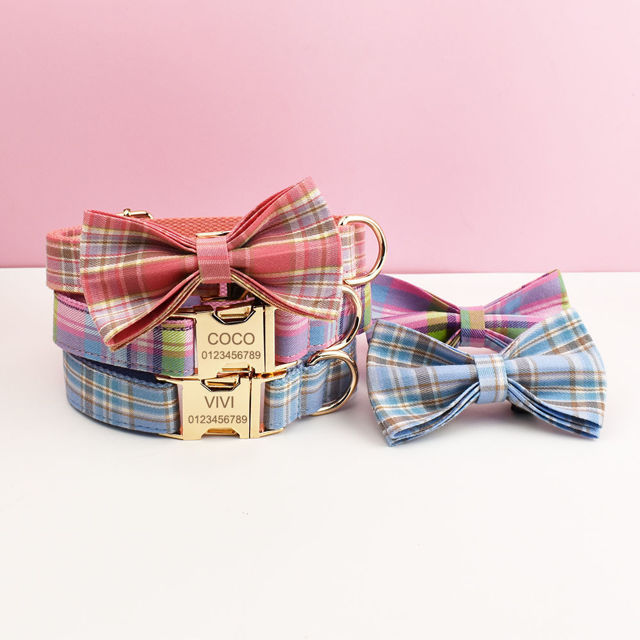 Picture of Personalized Pet Name Collar - 7 Color Grid Series - Engraved Pet Name Square Tag - Personalized Gift for Pets