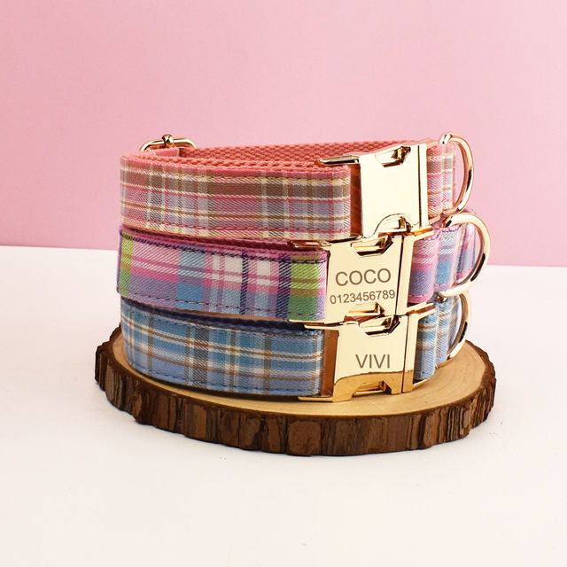 Picture of Personalized Pet Name Collar - 7 Color Grid Series - Engraved Pet Name Square Tag - Personalized Gift for Pets